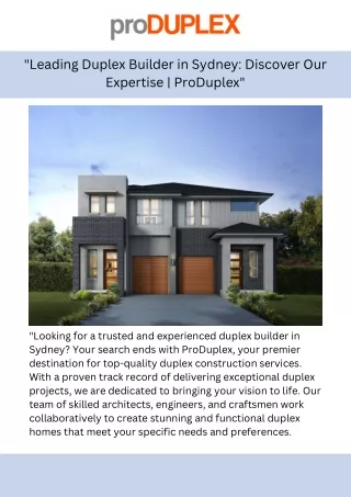 Leading Duplex Builder in Sydney Discover Our Expertise  ProDuplex