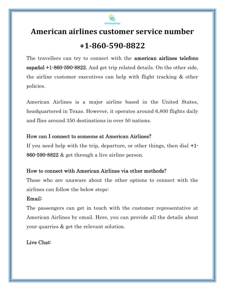american airlines customer service number