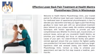 Effective Lower Back Pain Treatment at Health Mantra Physiotherapy Clinic in Mississauga