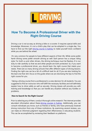 How To Become A Professional Driver with the Right Driving Course