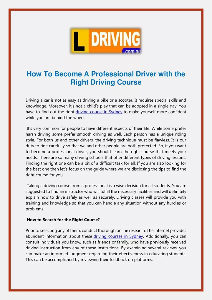 how to become a professional driver with