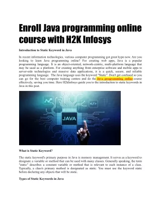 Enroll Java programming online course with H2K Infosys