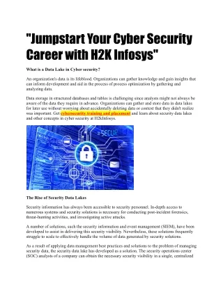 "Jumpstart Your Cyber Security Career with H2K Infosys"