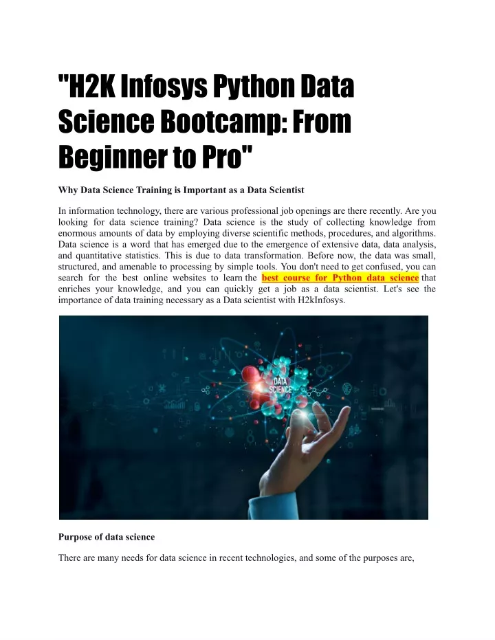 h2k infosys python data science bootcamp from