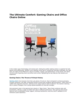 The Ultimate Comfort Gaming Chairs and Office Chairs Online