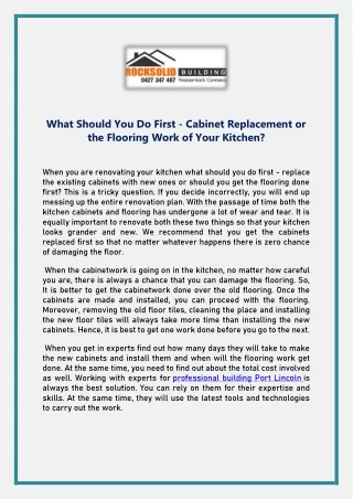 What Should You Do First - Cabinet Replacement or the Flooring Work of Your Kitchen