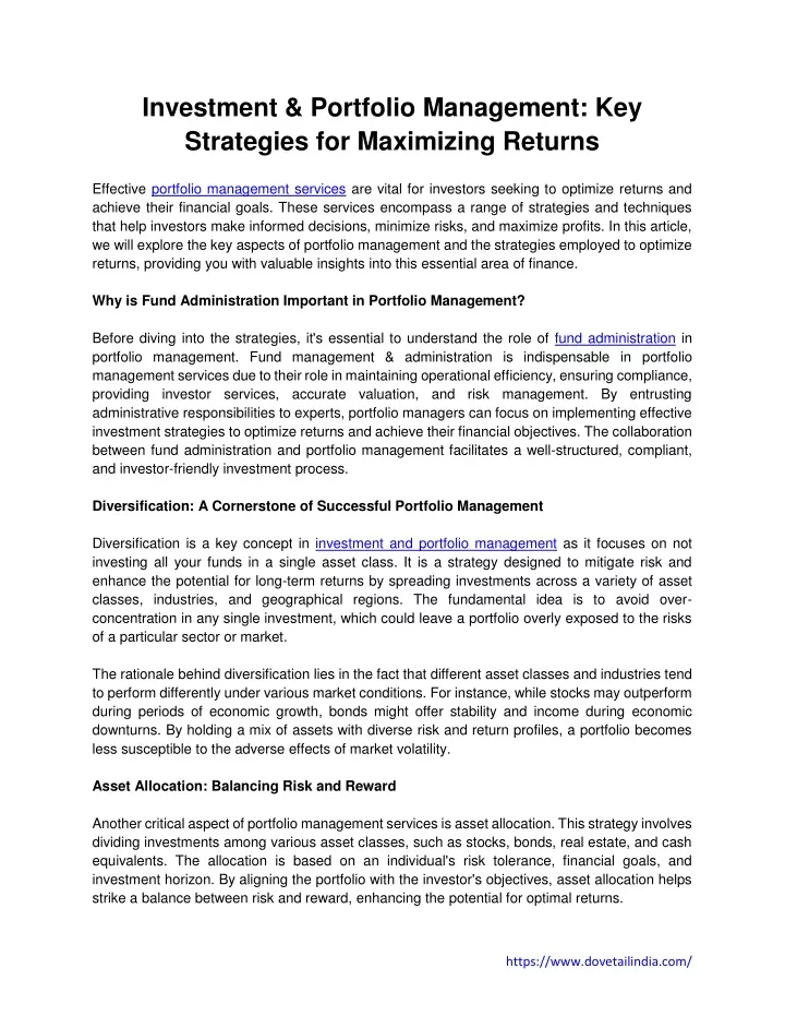 investment portfolio management key strategies
