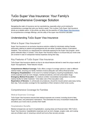 TuGo Super Visa Insurance_ Your Family's Comprehensive Coverage Solution