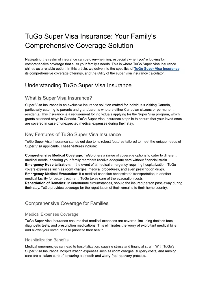 tugo super visa insurance your family