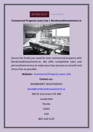 Commercial Property Loans Usa  Rembrandtinvestments.io