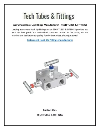 Instrument Hook Up Fittings Manufacturer   TECH TUBES & FITTINGS