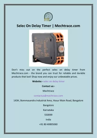 Selec On Delay Timer | Mechtrace.com