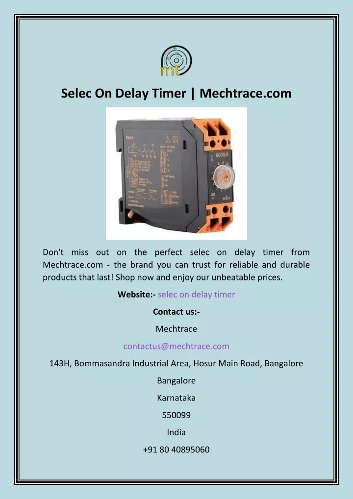 selec on delay timer mechtrace com
