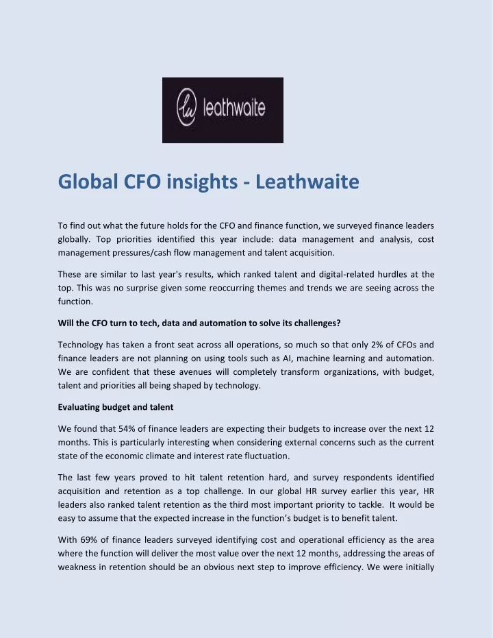 global cfo insights leathwaite