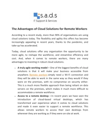 the advantages of cloud solutions for remote