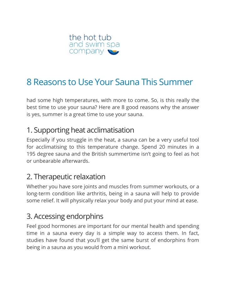 8 reasons to use your sauna this summer had some