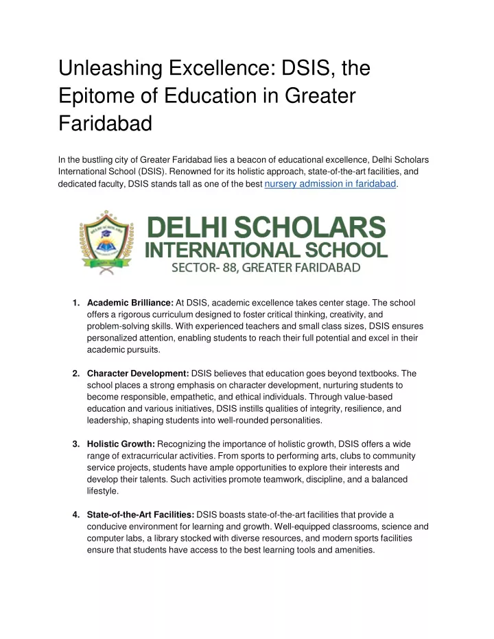 unleashing excellence dsis the epitome of education in greater faridabad