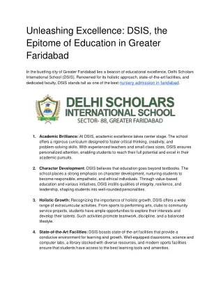 Unleashing Excellence: DSIS, the Epitome of Education in Greater Faridabad