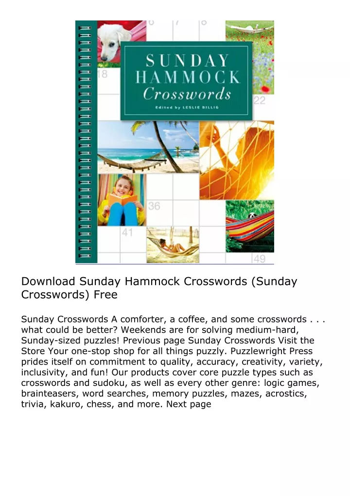download sunday hammock crosswords sunday