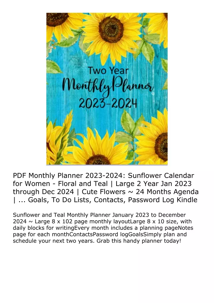 pdf monthly planner 2023 2024 sunflower calendar