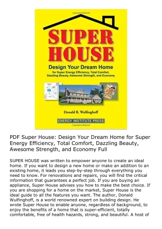 PDF Super House: Design Your Dream Home for Super Energy Efficiency, Total Comfo
