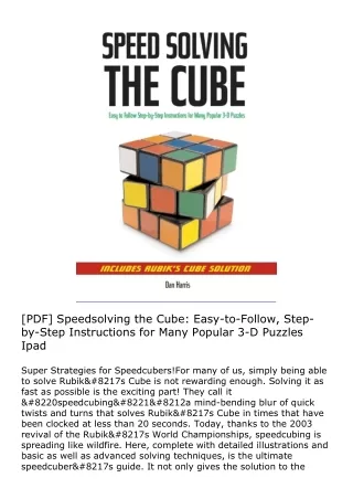 [PDF] Speedsolving the Cube: Easy-to-Follow, Step-by-Step Instructions for Many