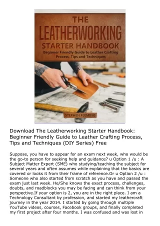 Download The Leatherworking Starter Handbook: Beginner Friendly Guide to Leather