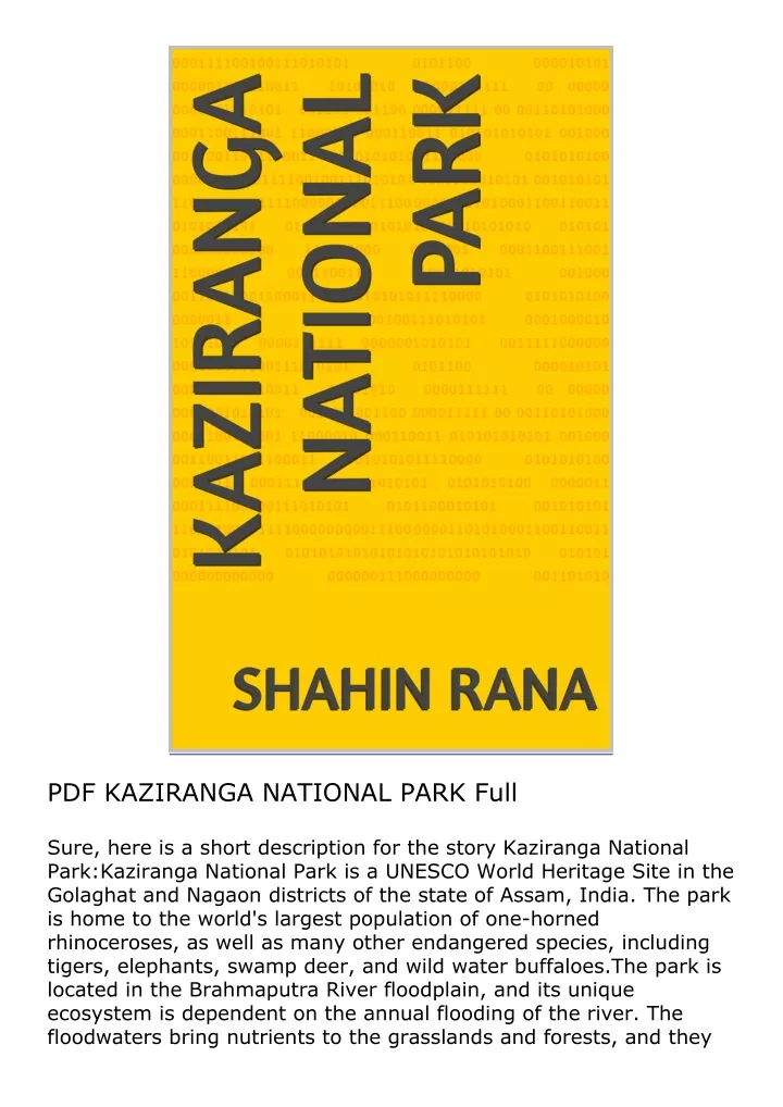 pdf kaziranga national park full
