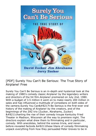 [PDF] Surely You Can't Be Serious: The True Story of Airplane! Free
