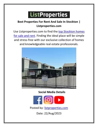 Best Properties For Rent And Sale In Stockton | Listproperties.com