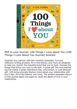 PDF A Love Journal: 100 Things I Love about You (100 Things I Love About You Jou