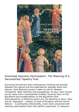 Download Heavenly Participation: The Weaving of a Sacramental Tapestry Free