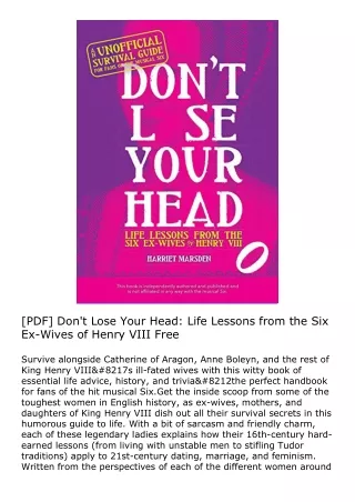 [PDF] Don't Lose Your Head: Life Lessons from the Six Ex-Wives of Henry VIII Fre