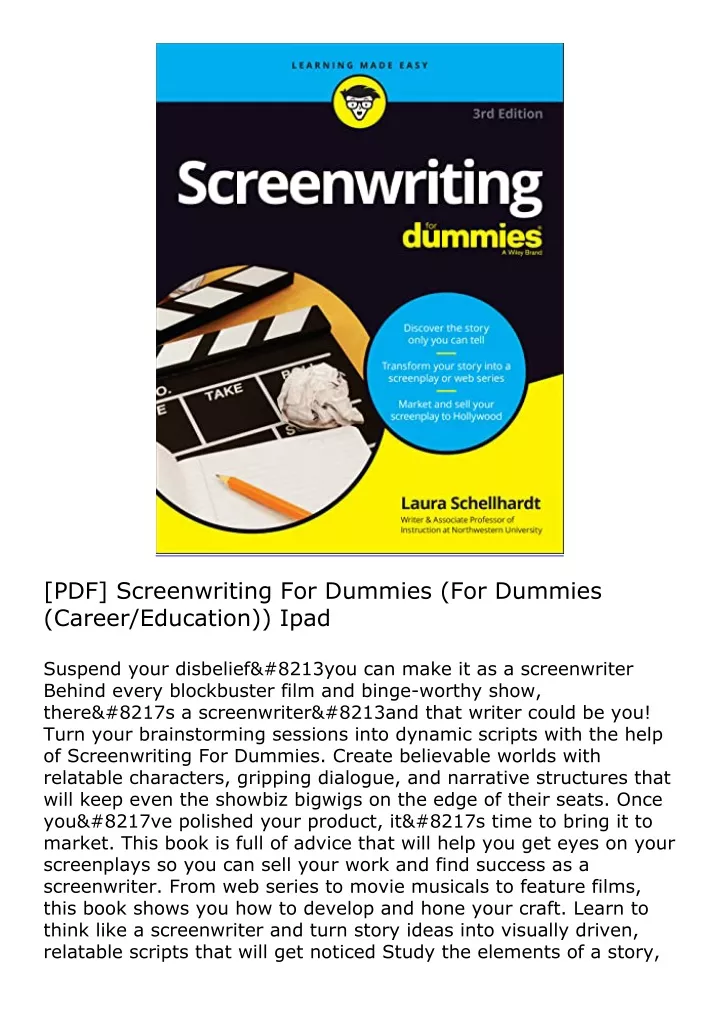 pdf screenwriting for dummies for dummies career