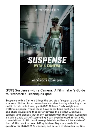 (PDF) Suspense with a Camera: A Filmmaker's Guide to Hitchcock's Techniques Ipad