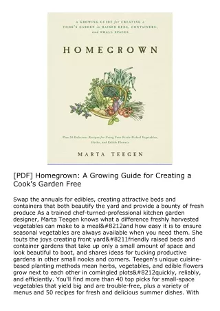 [PDF] Homegrown: A Growing Guide for Creating a Cook's Garden Free