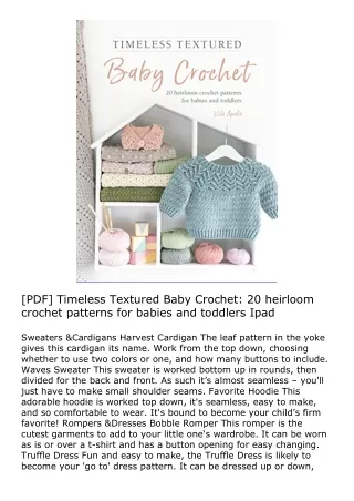 [PDF] Timeless Textured Baby Crochet: 20 heirloom crochet patterns for babies an