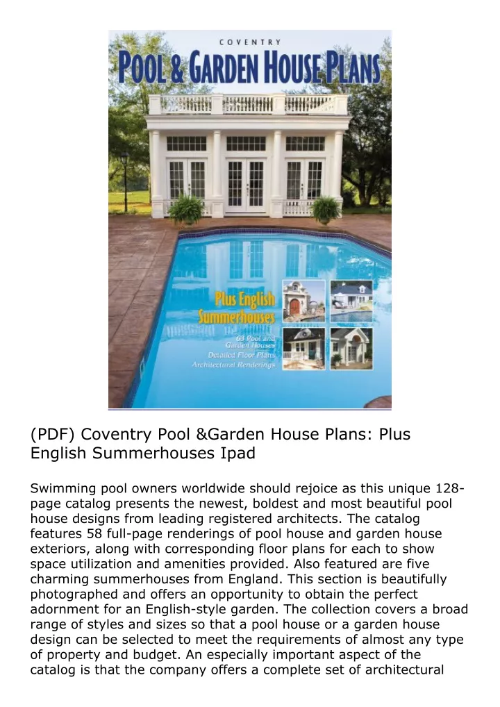 pdf coventry pool garden house plans plus english