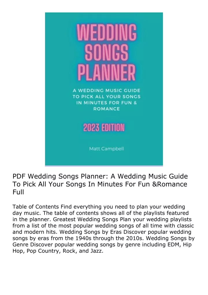 PPT PDF Wedding Songs Planner A Wedding Music Guide To Pick All Your