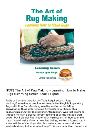 [PDF] The Art of Rug Making - Learning How to Make Rugs (Learning Series Book 1)