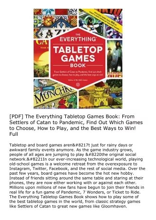 [PDF] The Everything Tabletop Games Book: From Settlers of Catan to Pandemic, Fi