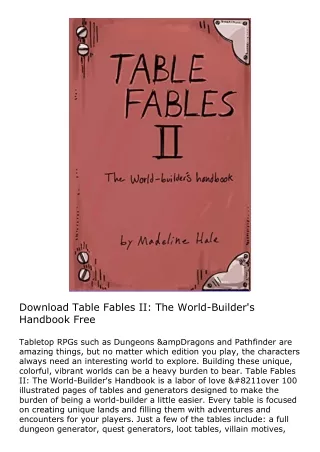 Download Table Fables II: The World-Builder's Handbook Free