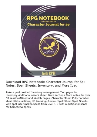 Download RPG Notebook: Character Journal for 5e: Notes, Spell Sheets, Inventory,