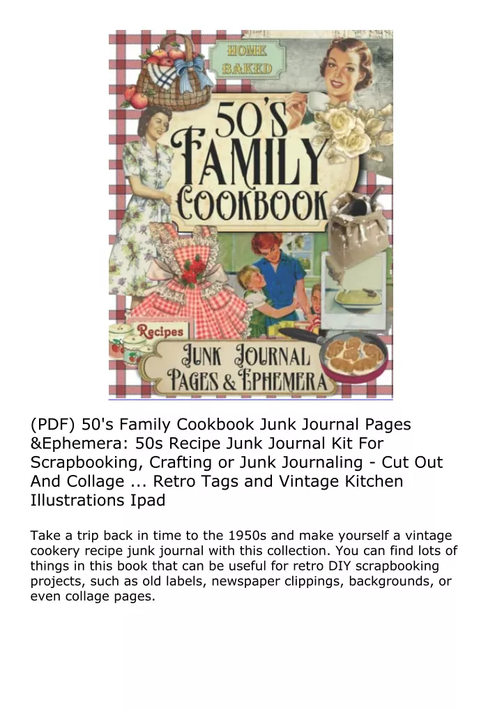 pdf 50 s family cookbook junk journal pages