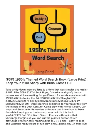 [PDF] 1950’s Themed Word Search Book (Large Print): Keep Your Mind Sharp with Br