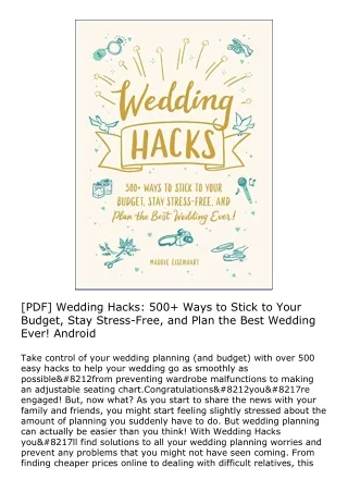 [PDF] Wedding Hacks: 500  Ways to Stick to Your Budget, Stay Stress-Free, and Pl