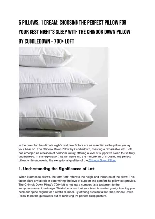 6 Pillows, 1 Dream- Choosing the Perfect Pillow for Your Best Night's Sleep with the Chinook Down Pillow by Cuddledown –