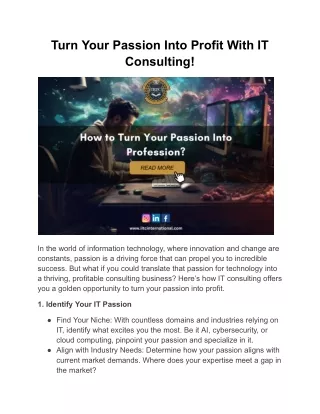 turn your passion into profit with it consulting