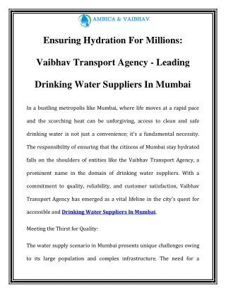 Drinking Water Suppliers In Mumbai Call-9867696717