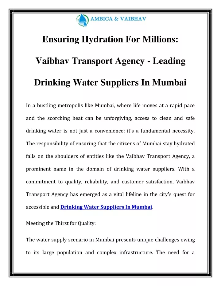 ensuring hydration for millions